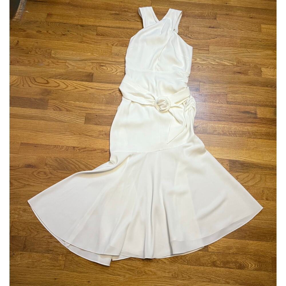 Sachin + Babi Ivory Cream Sleeveless Silk Wedding Dress with Waist Knot